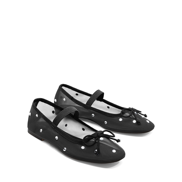 Sheer Mesh Rhinestones Ballet Flats - BLACK - 3